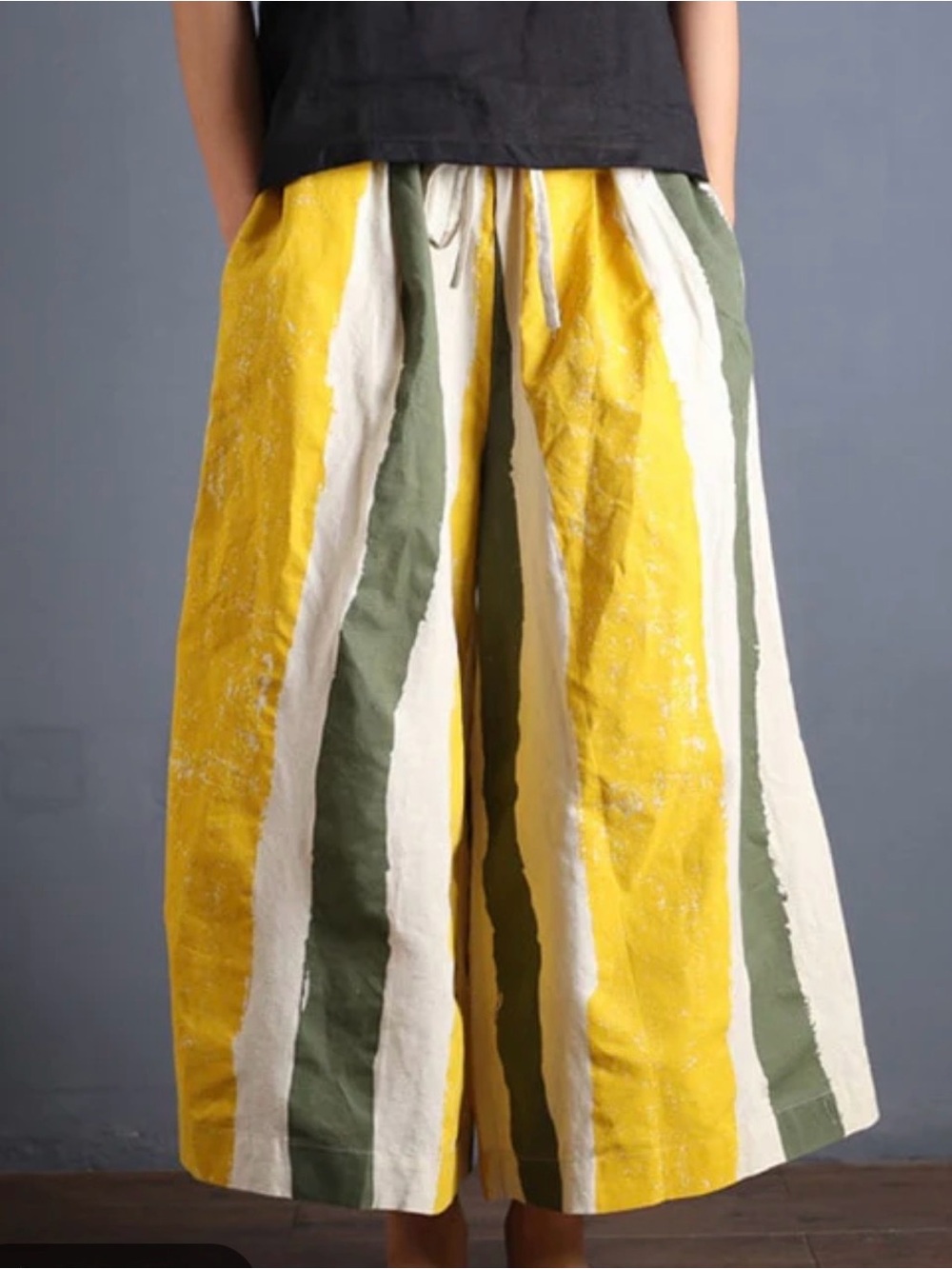 BUYKUD 100% Linen Wide-leg linen trousers Size Medium